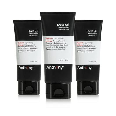 Anthony Shave Gel for Sensitive Skin - Non-Foaming, Soothing Shaving Cream for Men and Women. With Aloe Vera Beads, Eucalyptus, Rosemary and Carrageenan Extract - 6 Fl Oz (3 Pack)