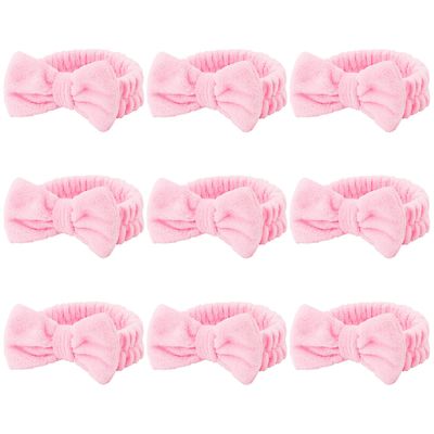 Casoty 9 Pcs Pink Spa Headband, Sleepover Party Favors, Soft Coral Fleece Makeup Hair Band, Skincare Headbands, Makeup Headband for Face Washing Shower Yoga Spa Party