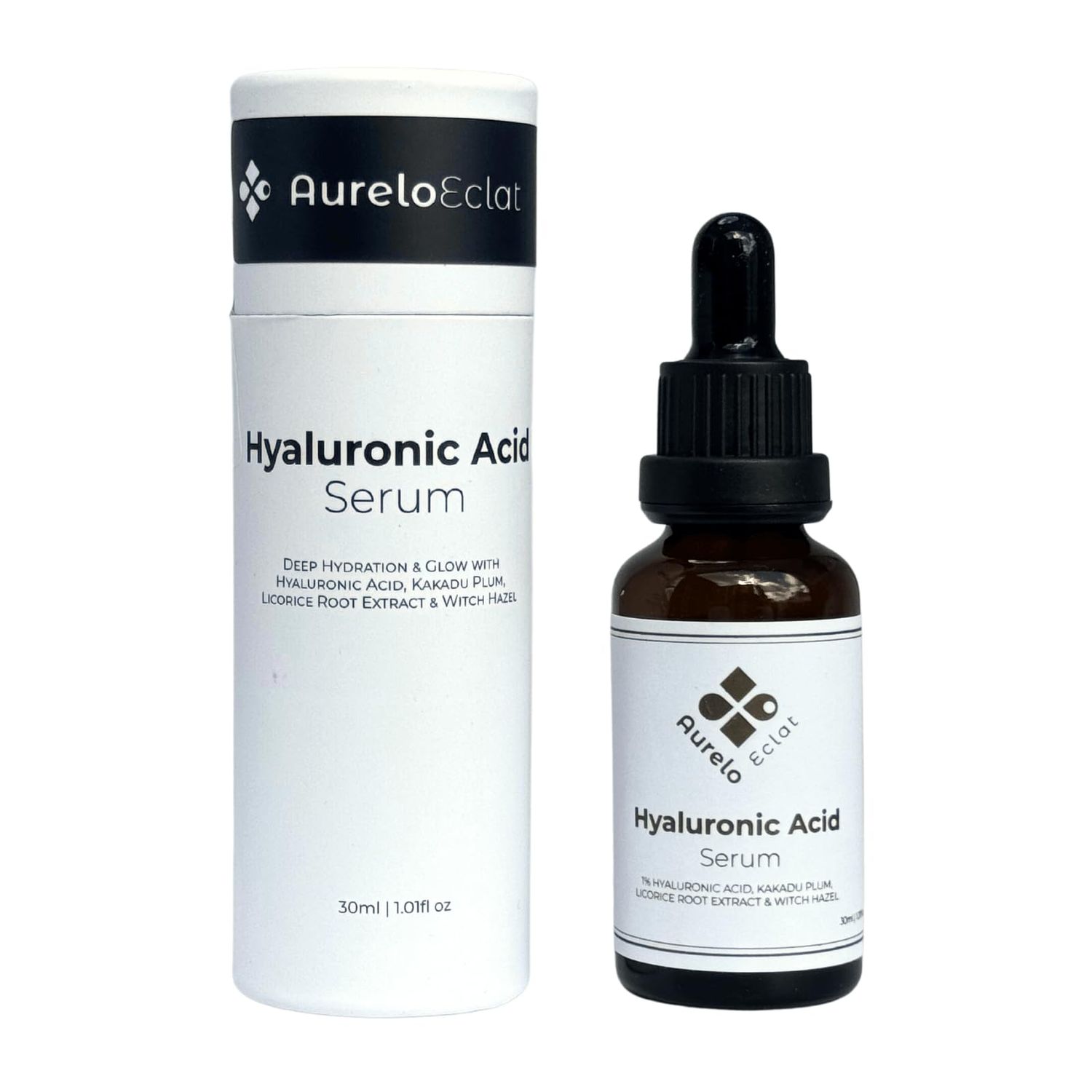 Aurelo Eclat Hyaluronic Acid Serum with Natural Vitamin C, 1% HA, 30ml - Vegan Formula for Deep Hydration, Radiance &amp; Anti-Aging Benefits
