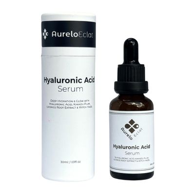 Aurelo Eclat Hyaluronic Acid Serum with Natural Vitamin C, 1% HA, 30ml - Vegan Formula for Deep Hydration, Radiance &amp; Anti-Aging Benefits