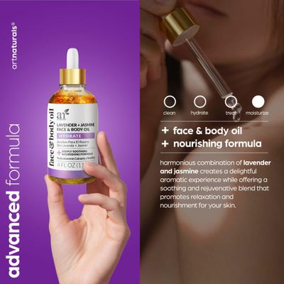 Artnaturals Organic Lavender + Jasmine Face Oil 4.0oz - for Body &amp; Hair - 100% Natural, Moisturize, Rejuvenate &amp; Enhance your skin - Anti-Aging Moisturizer Facial Oil for Fine Lines, Scars &amp; Wrinkles
