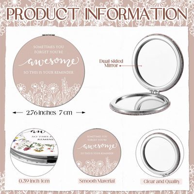 CroBlissful 12 Set Inspirational Gifts for Women Bulk Motivational Compact Mirror Makeup Pocket Mirror for Purse Double Sided Folding Mirror Inspirational Gift Cards with Bag for Women (Classic)