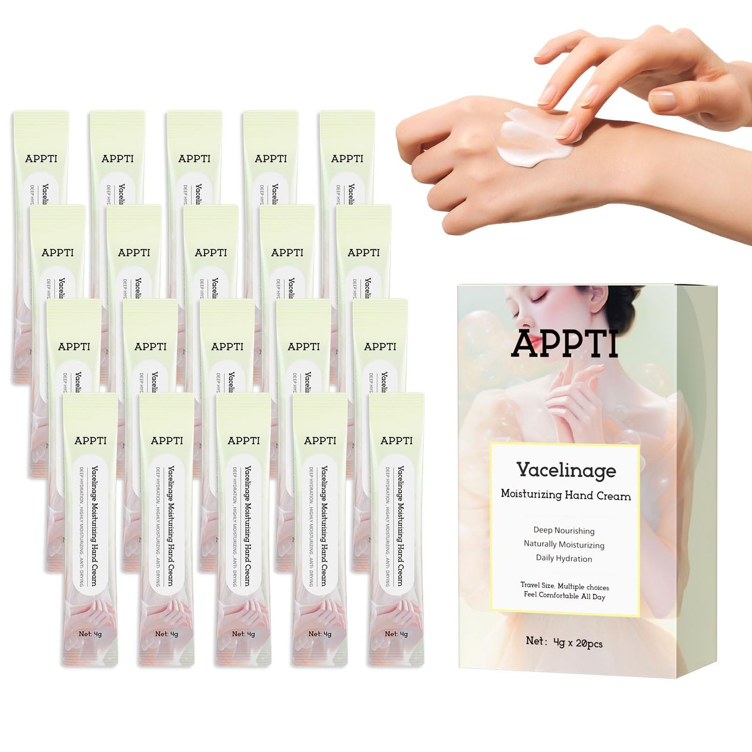 APPTI Moisturizing Hand Cream, Relieves and Repairs Hand Lotion, Travel Size Hand Cream, Original Flavor, Pack of 20
