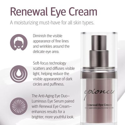 Epionce Renewal Eye Cream - Anti-Aging, Dark Circles &amp; Puffiness, Hyaluronic Acid, Under Eye Brightener