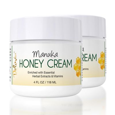 DELVIA Day &amp; Night Manuka Honey Cream for Face &amp; Body Soothing, Hydrating, &amp; Non-Greasy Premium Manuka Honey Lotion Moisturizer for Dry Skin, Moisturizing Lotion for All Skin Types 4 Fl. Oz 2 Pack