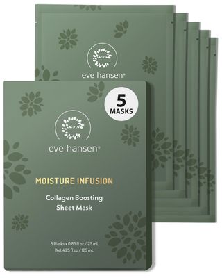 Eve Hansen Collagen Face Mask Sheets Set of 5 - Hydrating &amp; Nourishing Care for All Skin Types - With Hyaluronic Acid, Tangerine Peel, Blueberry Extract &amp; Spinach Leaf