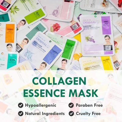 DERMAL 24 Combo Pack A Collagen Essence Korean Face Mask - Hydrating &amp; Soothing Facial Mask with Panthenol - Hypoallergenic Self Care Sheet Mask for All Skin Types - Natural Home Spa Treatment Mask