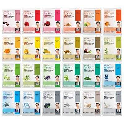 DERMAL 24 Combo Pack A Collagen Essence Korean Face Mask - Hydrating &amp; Soothing Facial Mask with Panthenol - Hypoallergenic Self Care Sheet Mask for All Skin Types - Natural Home Spa Treatment Mask