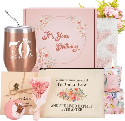 70th Birthday Gifts for Women, Fabulous Spa Gift Baskets Set for Mom Grandma Wife Sister Best Friends Her, Unique Thank You Gifts Bulk Birthday Decorations Idea Gifts for Women Who Have Everything