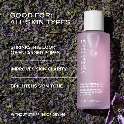 Alpyn Pore Perfecting Liquid Toner with 2% BHA &amp; Borage | Liquid Exfoliator to Minimize Pores, Calm &amp; Restore Skin's Natural pH | 4 oz / 120 ml