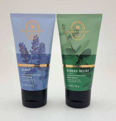 Bath &amp; Body Works - Aromatherapy - Travel Size - 2 pc Bundle - Ultimate Hydration Body Cream - Sleep - Lavender Vanilla - 2.5 oz &amp; Stress Relief - Eucalyptus Spearmint - 2.5 oz