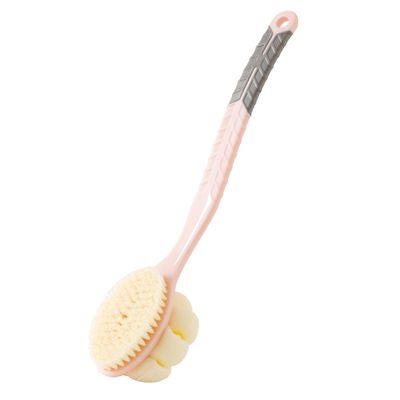 Arswin Shower Body Brush with Bristles and Large Pumpkin Loofah,Back Scrubber Bath Mesh Sponge with Anti-Slip Curved Long Handle for Skin Exfoliating,Massage Bristles for Wet or Dry,Men Women (Pink)