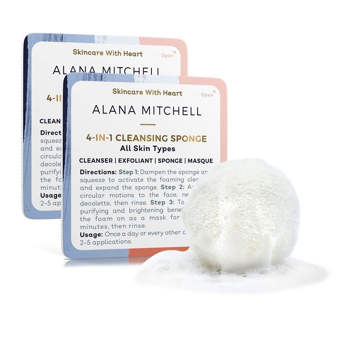 Alana Mitchell Face Sponge, 4-in-1 Face Exfoliator Sponge w/Deep Clean Pores, Remove Makeup &amp; More, Reusable Facial Sponges, Face Cleaner for Glowing Complexion