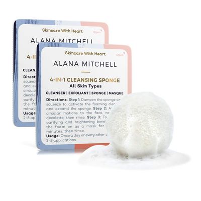 Alana Mitchell Face Sponge, 4-in-1 Face Exfoliator Sponge w/Deep Clean Pores, Remove Makeup &amp; More, Reusable Facial Sponges, Face Cleaner for Glowing Complexion