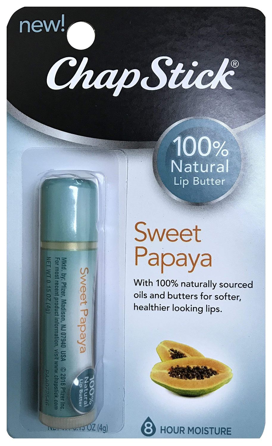 ChapStick 100% Natural Lip Butter Sweet Papaya 0.15 oz (Pack of 3)