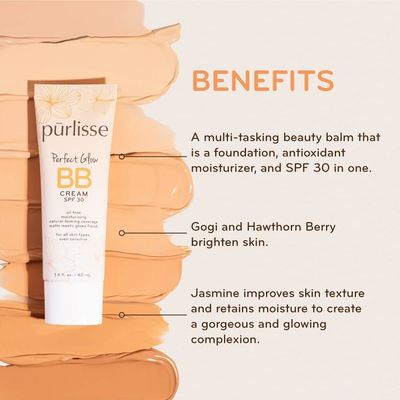 prlisse Perfect Glow BB Cream SPF 30: Clean &amp; Cruelty-Free, Medium Flawless Coverage, Hydrates with Jasmine | Fair 1.4oz