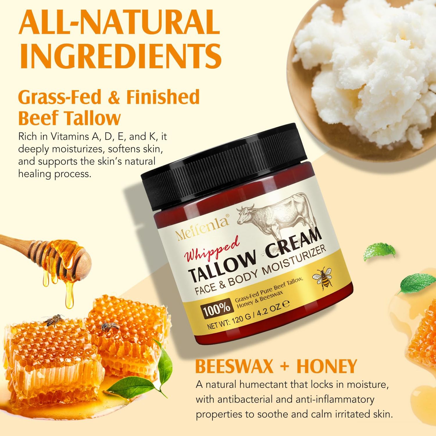 Beef Tallow Creme Mit Honig & Olivenöl – Natürliche Pflege Für Gesicht & Körper