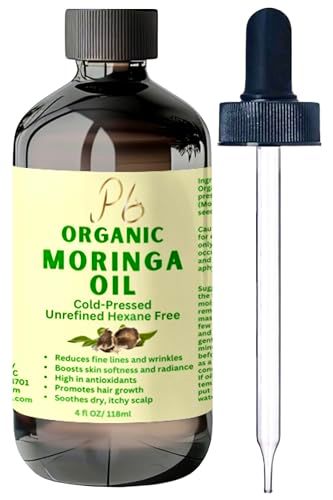 Pomberries Premium Organic Cold-Pressed Moringa Oil, Unrefined &amp; Nutrient-Rich for Skin, Hair &amp; Body, Anti-Aging, Lightweight Face Oil, Natural Moisturizer 4 fl oz in Amber Glass Bottle