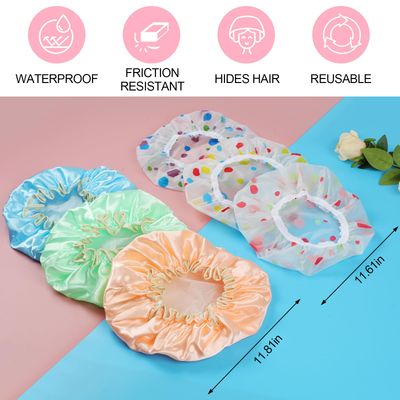 vivinin 6 PCS Shower Cap Reusable Waterproof Double, PEVA Plastics Shower Caps for Women Reusable Waterproof, Reusable Shower Cap for Women with Elastic, Hair Cap for Shower for Skin Care, Hair Salon