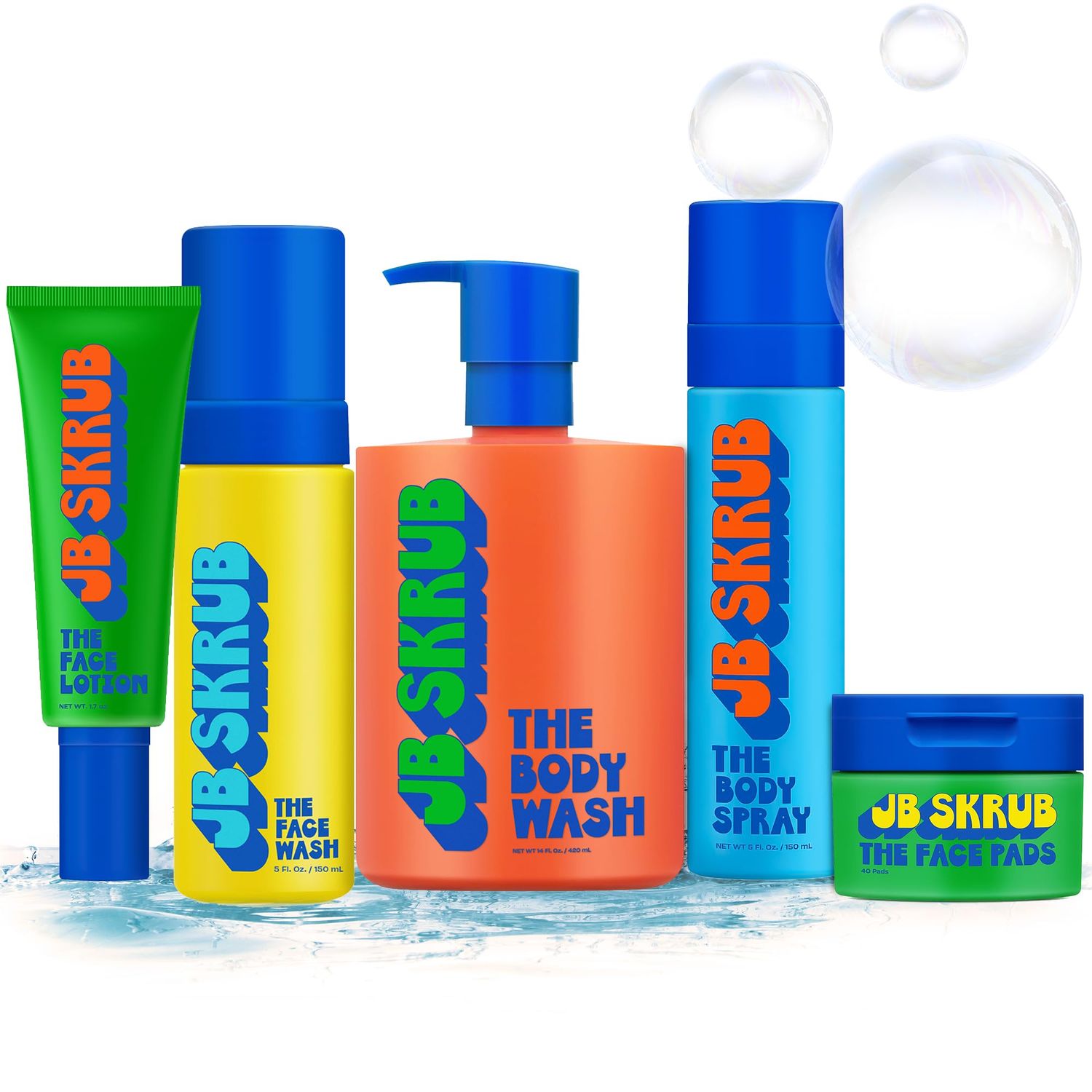 JB SKRUB The Ultimate Bundle - Complete Skin Care Set for Kids, Tweens, and Teens, Includes Body Wash, Body Spray, Acne Face Wash, Face Pads, and Face Lotion