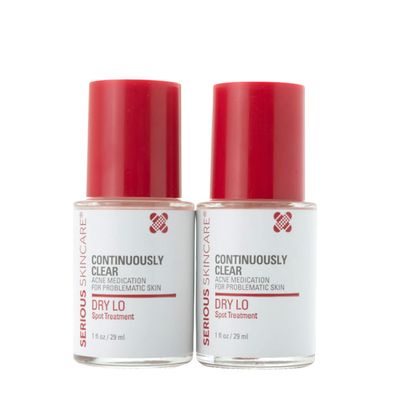 Serious Skincare Continuously Clear Dry Lo Spot Treatment DUO - Acne Blemish Drying Lotion with Sulfur &amp; Salicylic Acid - Congested Pores, Blackheads, Whiteheads - Overnight - 1oz. (2Pack)