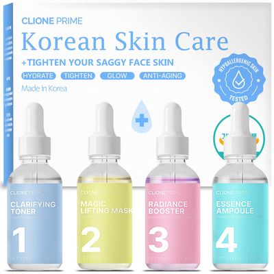 Korean Skin Care Set For Women - Gift For Women Korean Anti Aging Skin Care Products Lifting, Firmness &amp; Hydration Essence, Mask, Booster &amp; Ampoule Set for Radiant Smooth Looking Skin