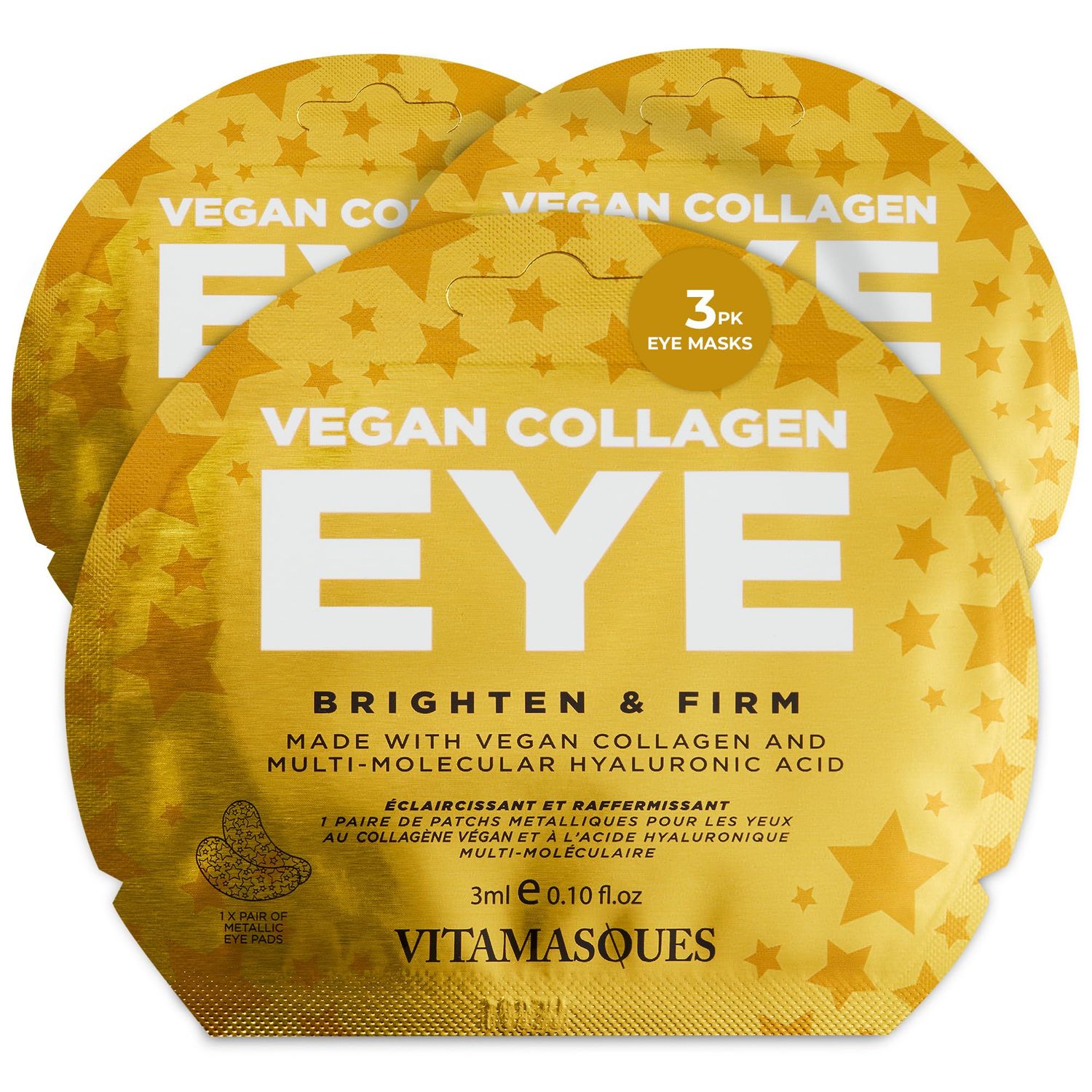 Vitamasques Under Eye Patches 3-Pack - Firming &amp; Brightening - Anti Aging Collagen Skin Care Reduce Fine Lines, Puffiness, Wrinkles &amp; Dark Circles - Hyaluronic Acid - Vegan &amp; Cruelty-Free