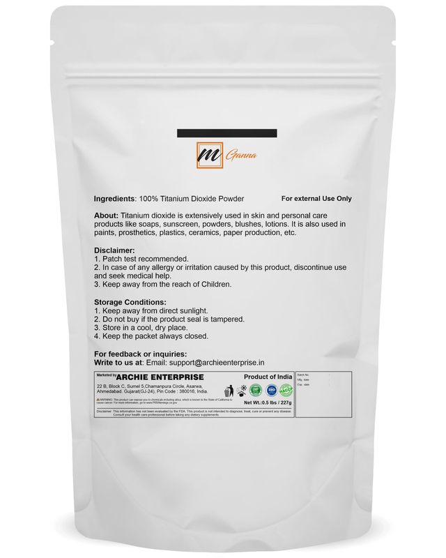 mGanna 100% Natural Non-nano &amp; Uncoated Titanium Dioxide Powder for Skin Hair and Health Care 0.5 LBS / 227 GMS