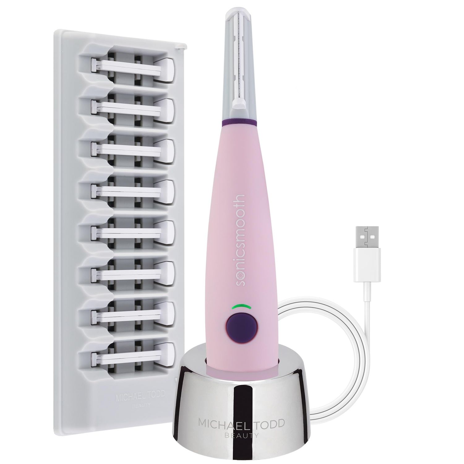 MICHAEL TODD Beauty - Sonicsmooth - SONIC Technology Dermaplaning Tool - 2 in 1 Womens Facial Exfoliation &amp; Peach Fuzz Hair Removal System with 8 Weeks of Dermaplaning Blades