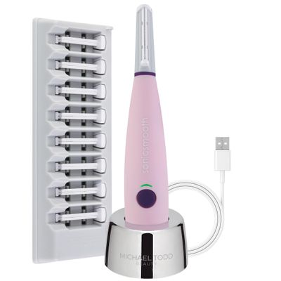 MICHAEL TODD Beauty - Sonicsmooth - SONIC Technology Dermaplaning Tool - 2 in 1 Womens Facial Exfoliation &amp; Peach Fuzz Hair Removal System with 8 Weeks of Dermaplaning Blades