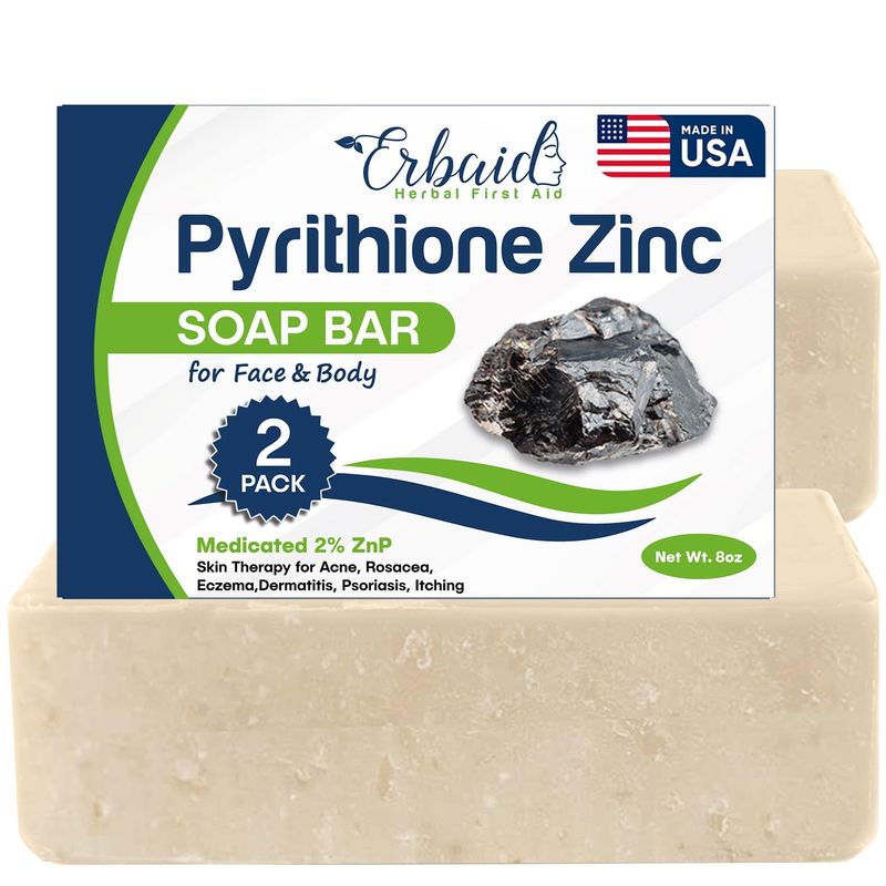 Pyrithione Zinc Soap Bar for Face &amp; Body, 4oz | Medicated 2% ZnP Bar Soap Skin Therapy Cleanser for Acne, Rosacea, Eczema, Dermatitis, Psoriasis, Itching | Cleansing, Calming Facial Wash Made in USA