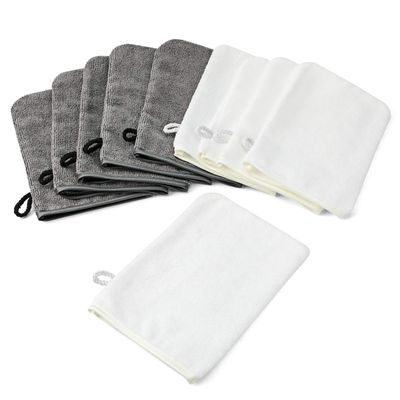 PHOGARY 10 Pack Microfiber Body Wash Mitts, Soft Face Mitten, Bath Spa Cloth, Reusable Makeup Remover Mitt Gloves, European Style Wash Cloth, 68 inch, White and Grey
