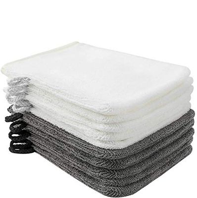 PHOGARY 10 Pack Microfiber Body Wash Mitts, Soft Face Mitten, Bath Spa Cloth, Reusable Makeup Remover Mitt Gloves, European Style Wash Cloth, 68 inch, White and Grey