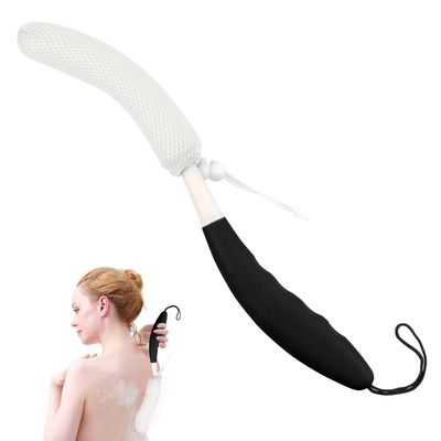 Shower Body Brush Skin Exfoliating Curved Back Scrub Brush Massage Bath Brush Extra Large Curved Handle European and American Hand-Shaped Removable Bold Long Handle Back Washer (Black-White)