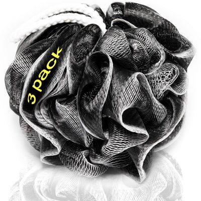XXL 90g Charcoal Shower Loofah 3 Pack by Tilcare - Perfect Bath Sponge for Exfoliating for Men &amp; Women - Body Scrubber Brush for Cleansing and Smooth Skin - Scrubbies That Remove Excess Oil and Dirt