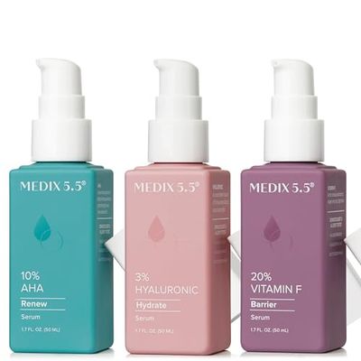MEDIX Anti Aging Body &amp; Face Serum 3PC Bundle | 10% AHA Exfoliating Serum + 3% Hyaluronic Acid Hydrating Serum + 20% Vitamin F Oil Body Booster &amp; Facial Serum For Enhancing Daily Skin Care Routine