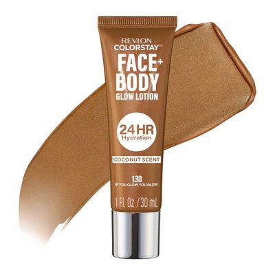Revlon ColorStay Face &amp; Body Glow Lotion, Hydrating Glow Moisturizer, 24HR Hydration, Illuminating Luminizing Shimmer, 130 If You Glow You Glow