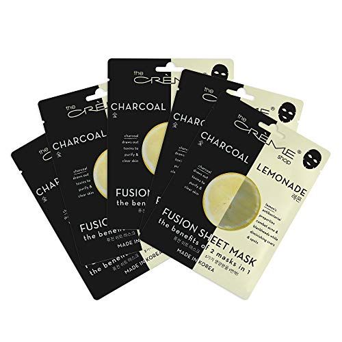 The Crme Shop - Fusion Face Masks, Korean Facial Skin Care and Moisturizer - Hyaluronic Acid Charcoal and Lemon for Hydrating, Blackhead Remover, Natural Beauty Essence (5 Pack)