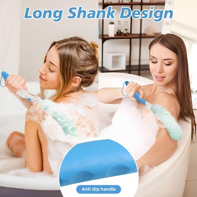Shower Body Brush Skin Exfoliating Curved Back Scrub Brush Massage Bath Brush Extra Large Curved Handle European and American Hand-Shaped Removable Bold Long Handle Back Washer (Black-White)