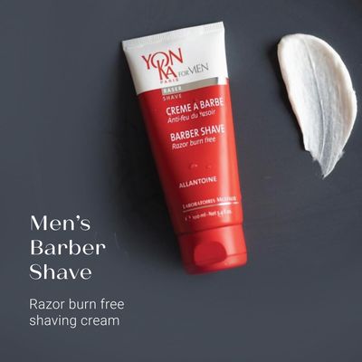 Yon-ka Men's Barber Shave Cream - Razor Burn Free Shaving Cream with Citrus Oils, Patchouli &amp; Peppermint, Soothes Sensitive Skin, Allantoin &amp; Vitamin B5, for Thick Beards &amp; Smooth Shaves (100ml)
