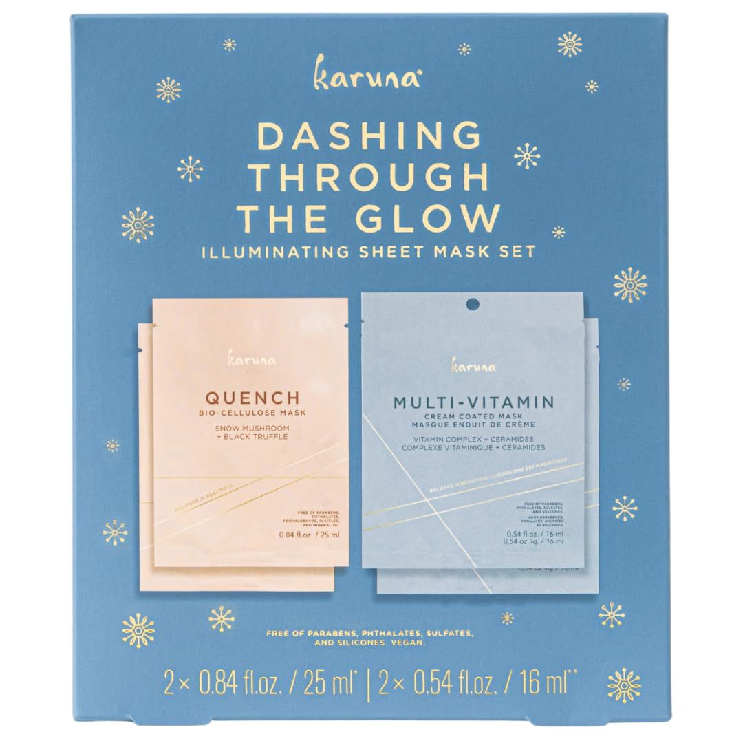 Karuna Dashing Through The Glow - Quench Sheet Masks (2) &amp; Multi-Vitamin Face Masks (2), 4 Pack