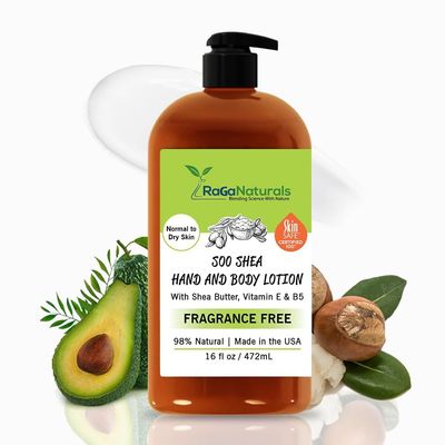 RaGaNaturals Natural Unscented Body Lotion for Dry, Sensitive Skin with Shea Butter, Avocado Oil &amp; Vitamin E - Moisturizing, Fragrance Free Hand Lotion With Organic Essence -For Women, Men, Kids-16 Oz