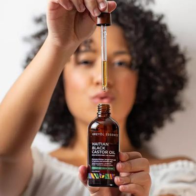 Kreyol Essence - Haitian Black Castor Oil for Skin and Hair, Glass Bottle - Cold Pressed Castor Oil, Fuller-Looking Hair, Hexane Free, Natural Humectant