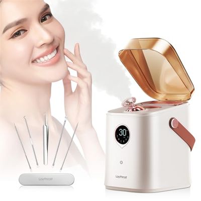 Professional 6-in-1 Facial Steamer, Loythrost Hot &amp; Cool Aromatherapy Nano Ionic Face Steamer,Facial Kits for Women Skin Care at Home - Humidifier - Unclogs Pores - Blackheads