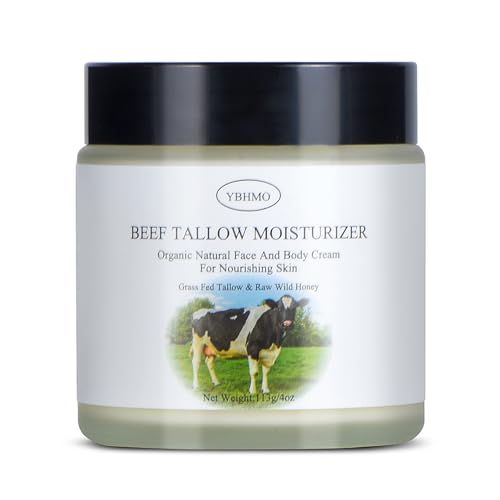 YBHMO Beef Tallow Moisturizer,Beef Tallow for Skin,Organic Grass Fed Beef Tallow with Raw Honey Moisturizing Cream, Whole Body &amp; Face Moisturizer4oz