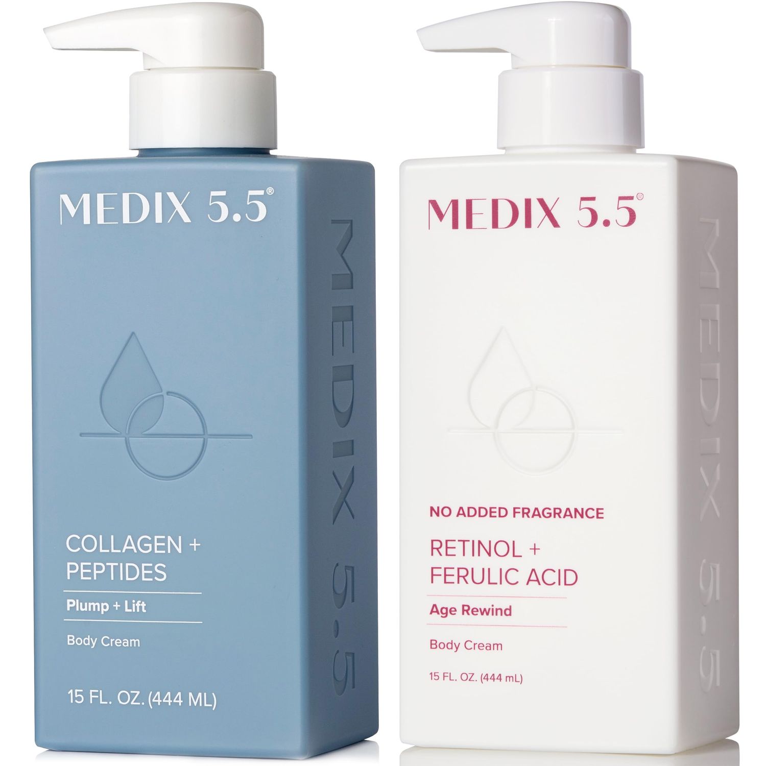 MEDIX Fragrance Free Firming Retinol Body Lotion + Collagen Peptides Cream 2pc Skin Care Set | Crepey Skin Treatment | Anti Aging Body Cream &amp; Face Moisturizer For Crepe Skin, Cellulite, &amp; Wrinkles
