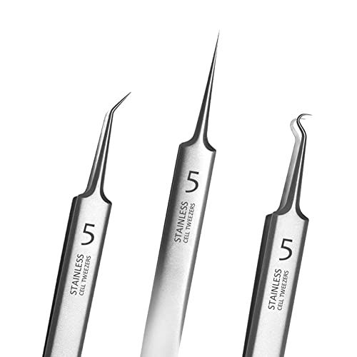Professional Facial Blackhead Remover Tweezers,3Pcs Precision Pimple Popper Tool Kit for Whitehead Ance Blemishs Comedones Stainless Steel Makeup Tool - Matte