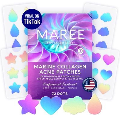 MAREE Star Pimple Patches for Face - Acne Patches - Natural Green Algae Extract &amp; Tea Tree Oil - Hydrocolloid Pimple Patches Cute Pimple Patches Stars for Cover Zit Patches, Parches Para Acne 72 Patch