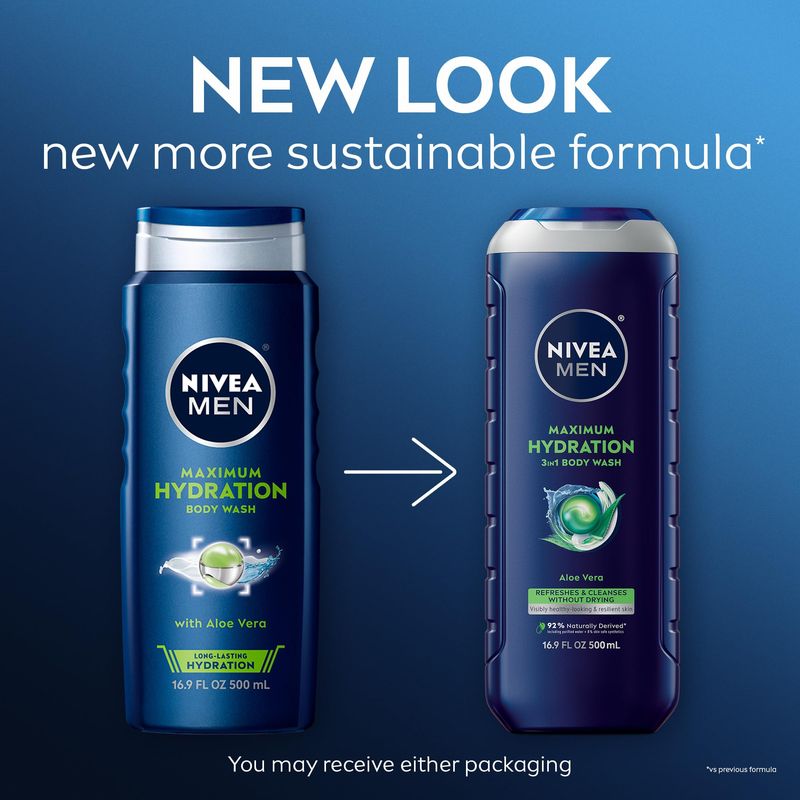 NIVEA MEN Maximum Hydration Body Wash, Aloe Vera Body Wash for Dry Skin, 3 Pack of 16.9 Fl Oz Bottles
