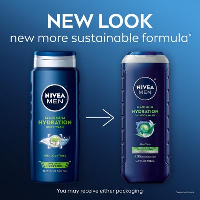 NIVEA MEN Maximum Hydration Body Wash, Aloe Vera Body Wash for Dry Skin, 3 Pack of 16.9 Fl Oz Bottles